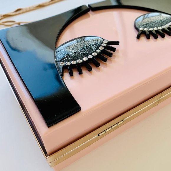 Rhinestones Acrylic Clutch with Rose Gold Crossbody Chain - Picture 3 of 11